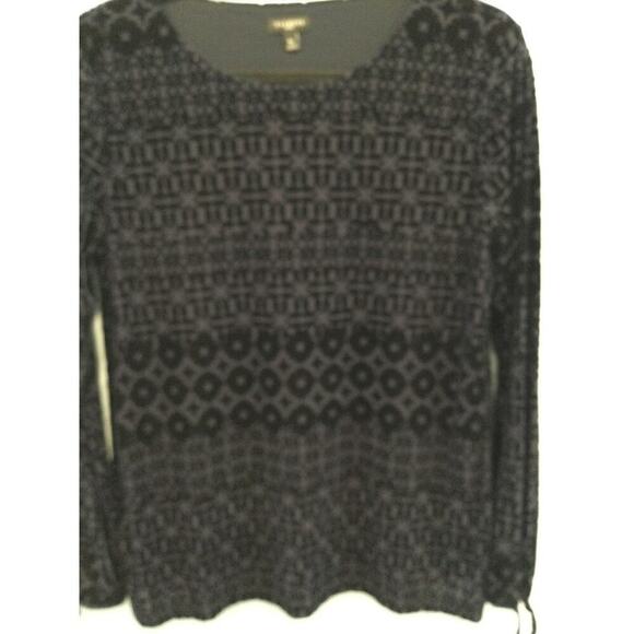 Talbots Velvet Burnout Shirt Womens MP M Petite Navy Blue Tie Sleeve Whimsigoth - Picture 6 of 9